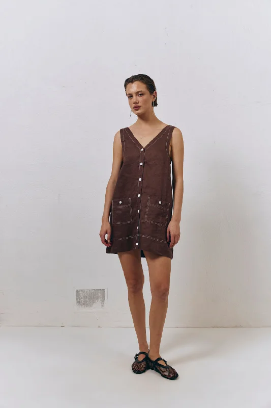 Alice Linen Mini Dress Brown