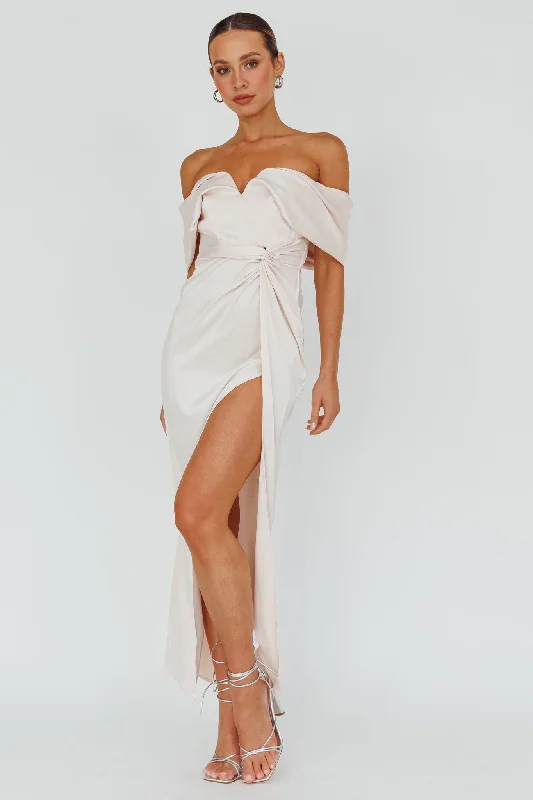 Amaryllis Off-Shoulder Twist Maxi Dress Pearl