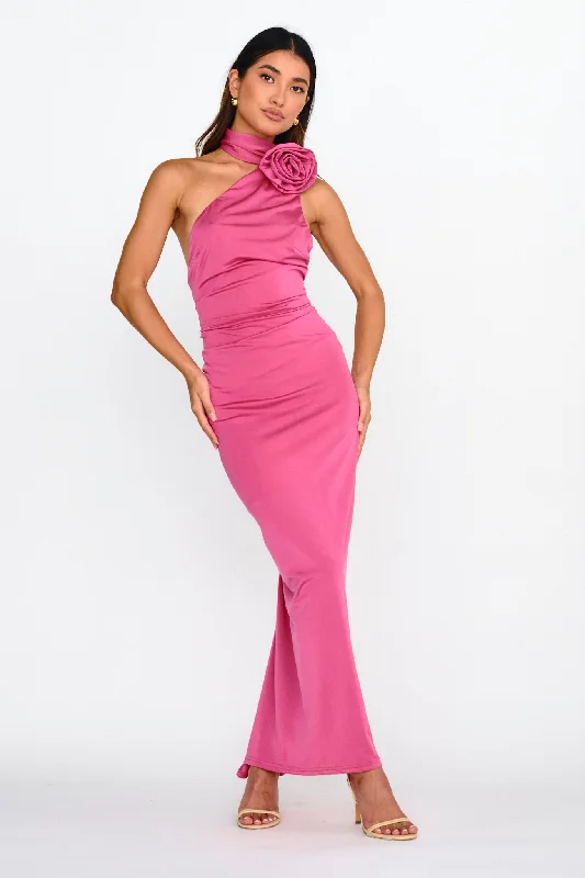 Amora Rose Halterneck Maxi Dress Hot Pink