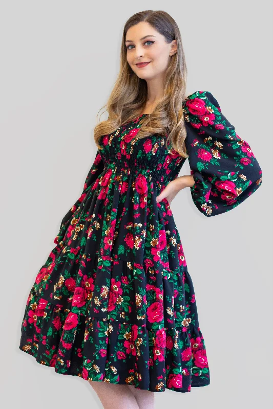 Basia Black Rose Folk Dress