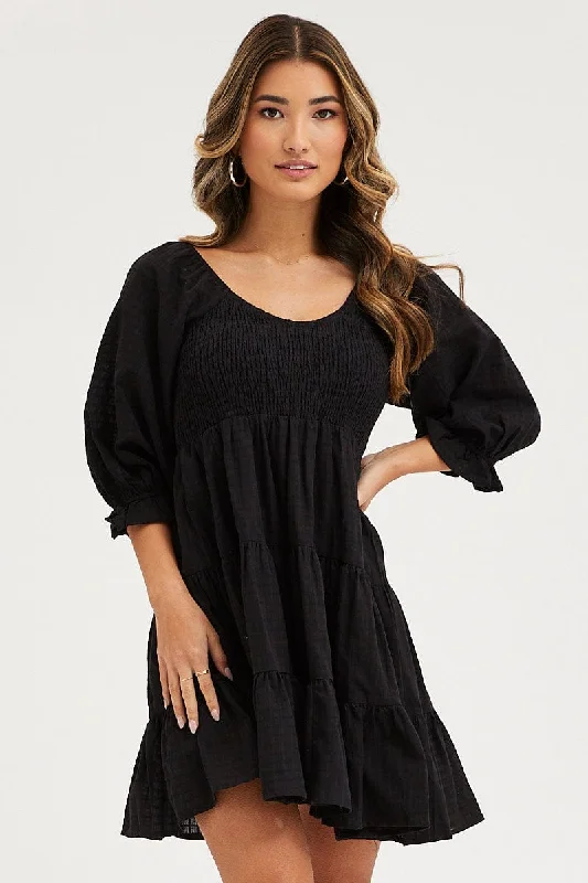 Black Mini Dress Round Neck