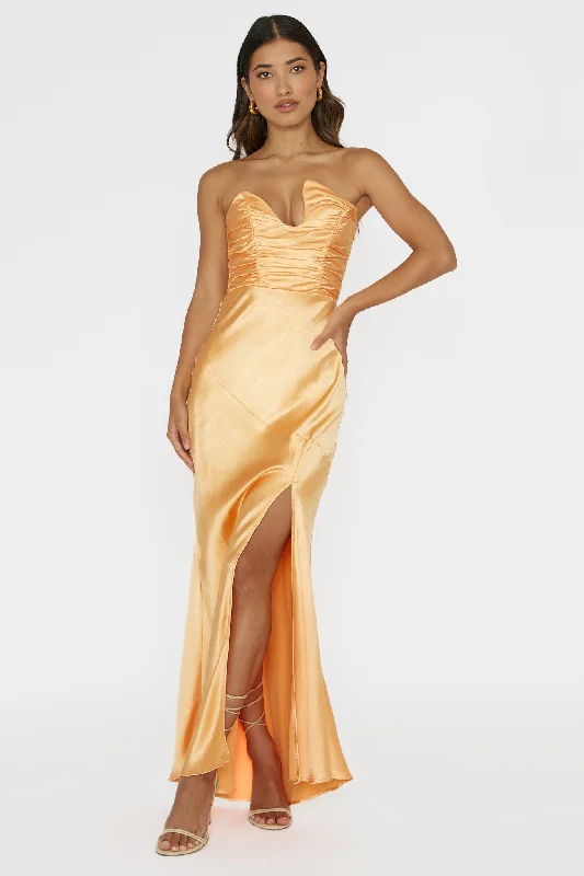 Blaise Asymmetric Neckline Maxi Dress Apricot