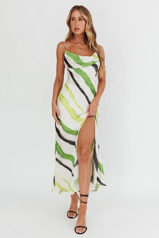 Blondine Cowl Bust Split Maxi Dress Green