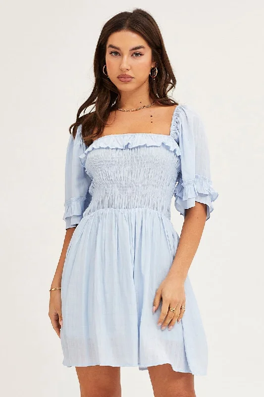 Blue Mini Dress Short Sleeve