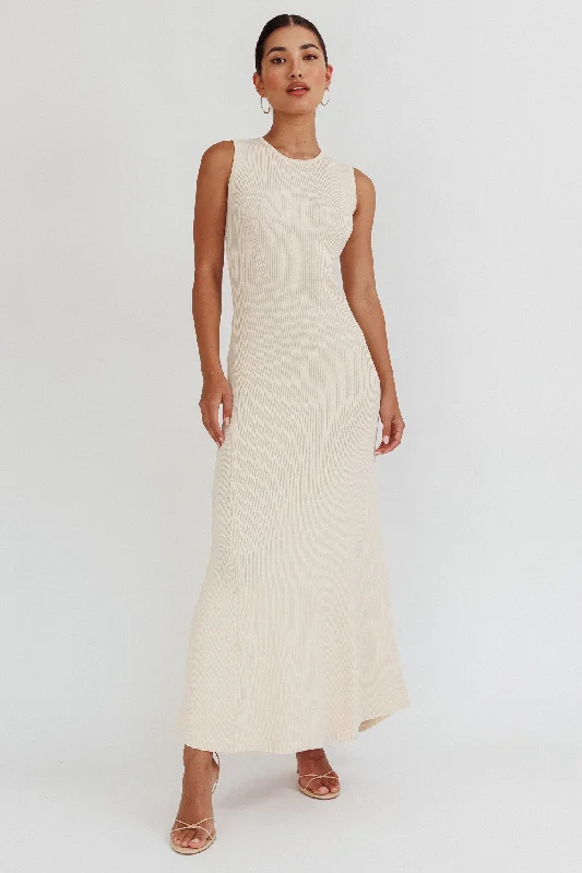 Braylee Sleeveless Ribbed Knit Maxi Dress Cream