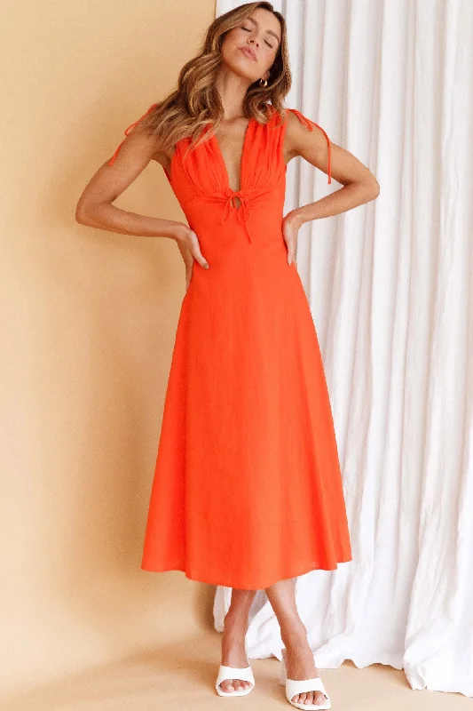 Cape Cod Drawstring Accent Midi Dress Tangerine