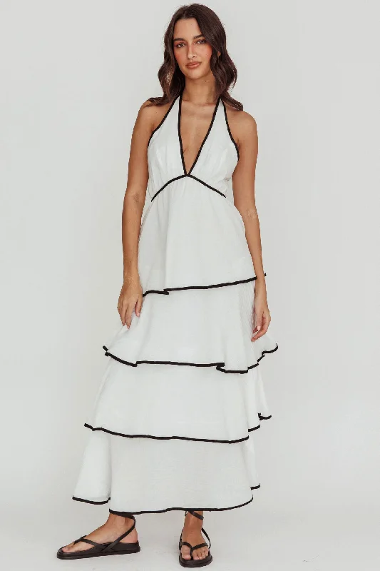 Catalina Tiered Ruffle Maxi Dress White/Black