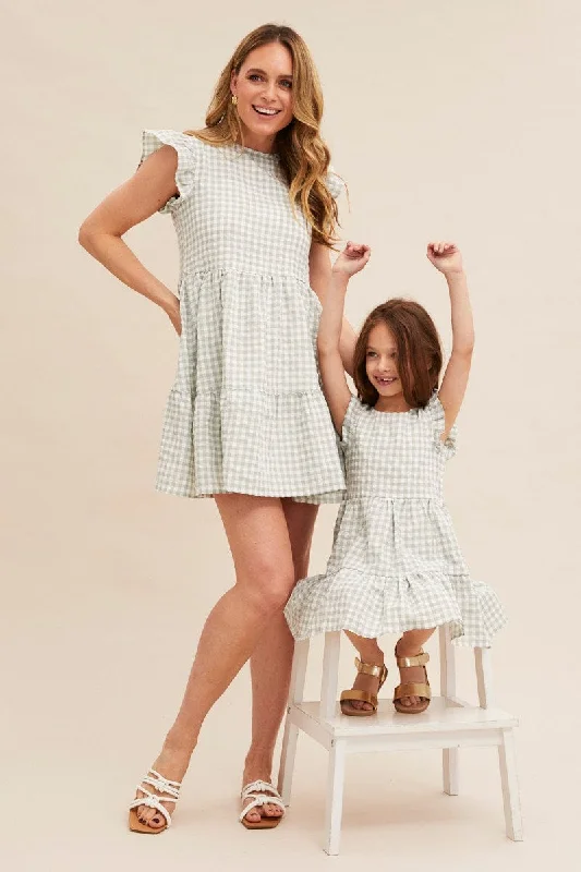 Check Short Sleeve Smock Dress