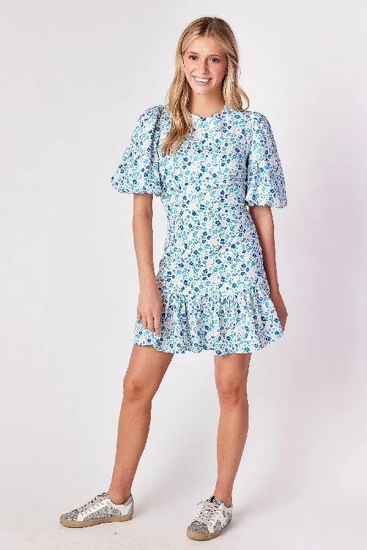 Claire Puff Sleeve Dress Blue Rosebud