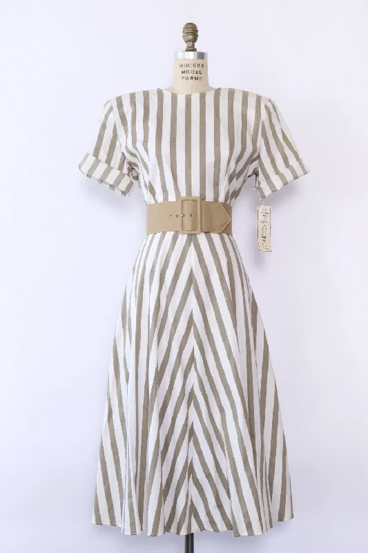 Khaki Stripe Open Back Dress L