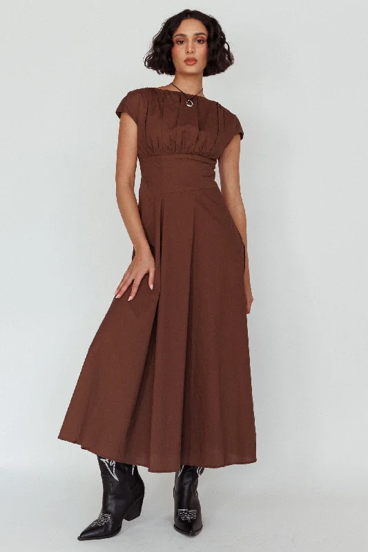 Derry Cap Sleeve A-line Maxi Dress Chocolate