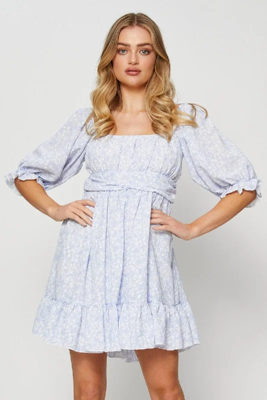 Ditsy Print Mini Dress Short Sleeve