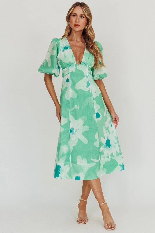 Elias Puff Sleeve Midi Dress Green