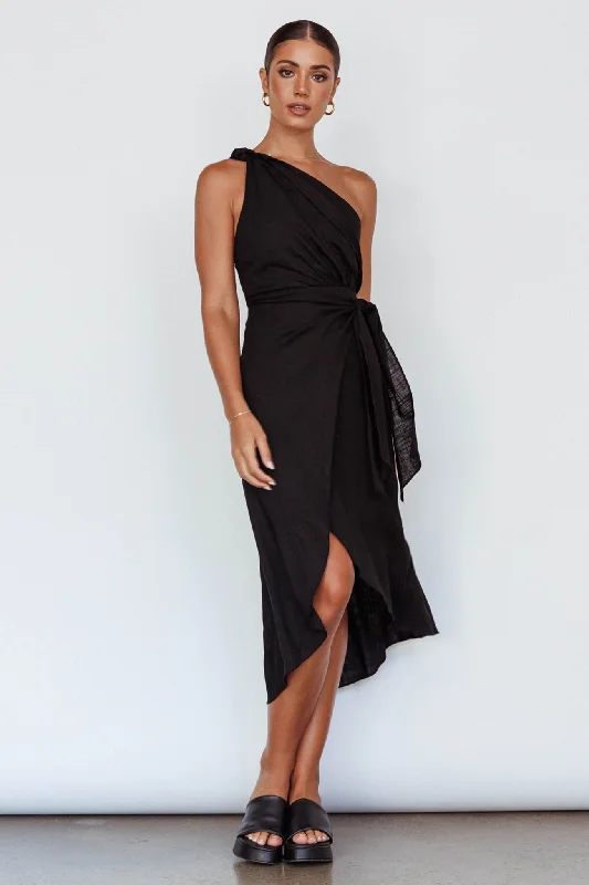 Island Time One-Shoulder Midi Dress Black