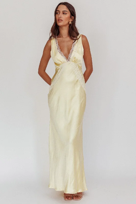 Ivonne Lace Trim V-Neck Maxi Dress Butter