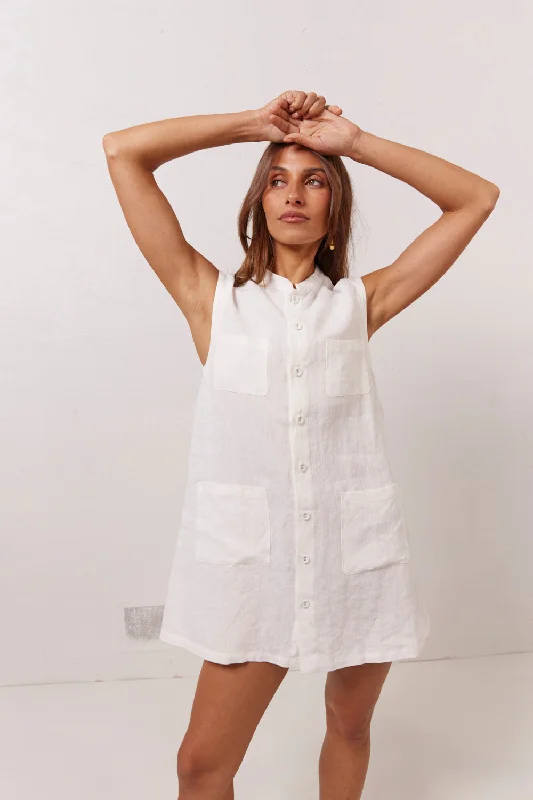 Jean Linen Mini Dress White