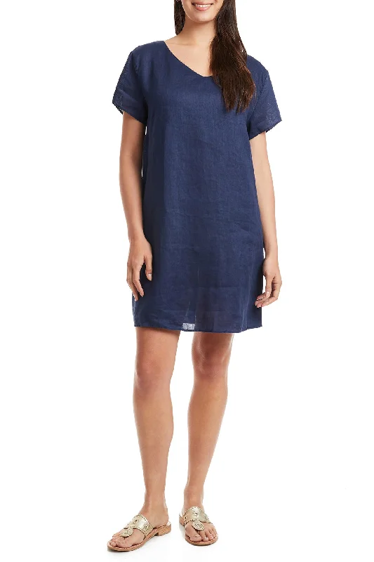 Ladies Oceanique Dress Navy Linen