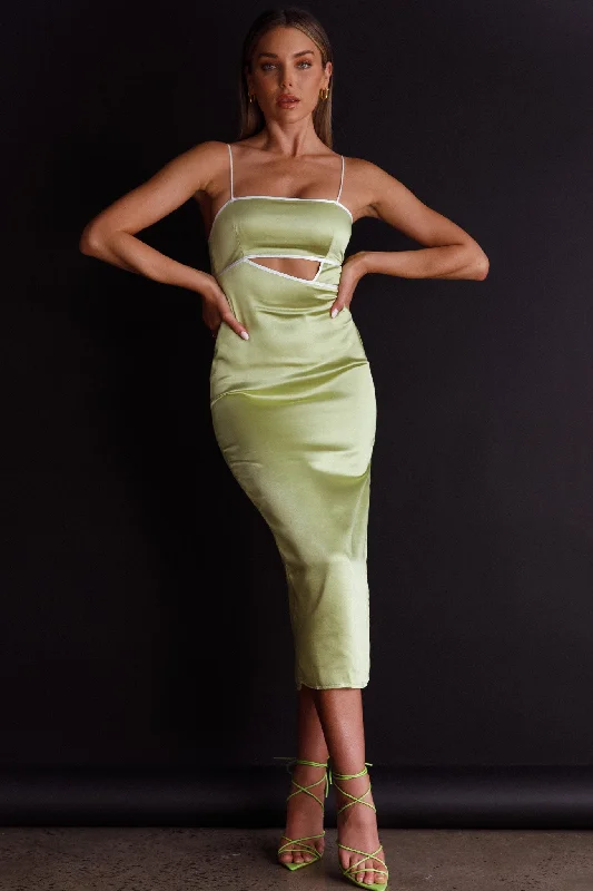 Laia Cut-Out Bodice Midi Dress Green