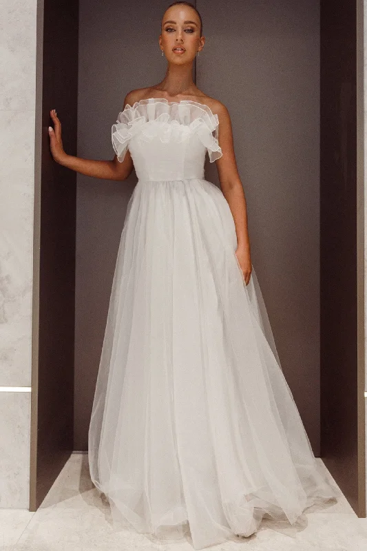 Marietha Organza Frill Maxi Wedding Dress White