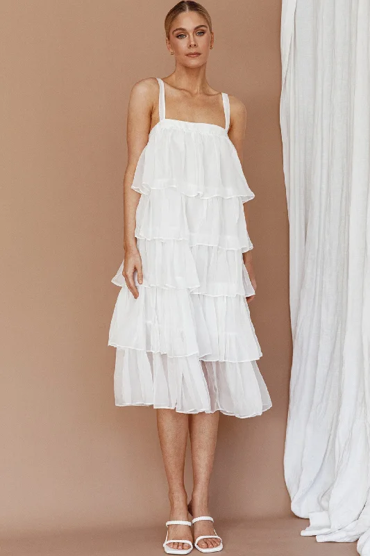 Merry Layered Frill Midi Dress White