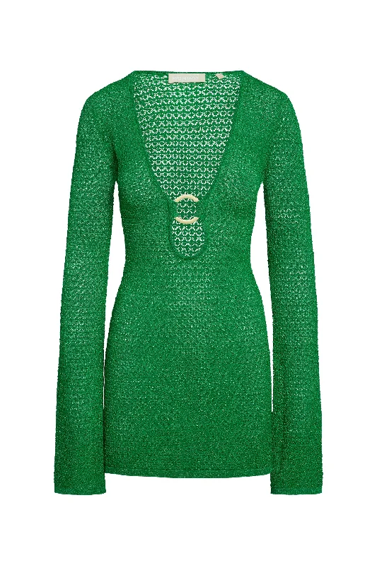 Montego Mini Dress - Palm Green Lurex Lace Crochet