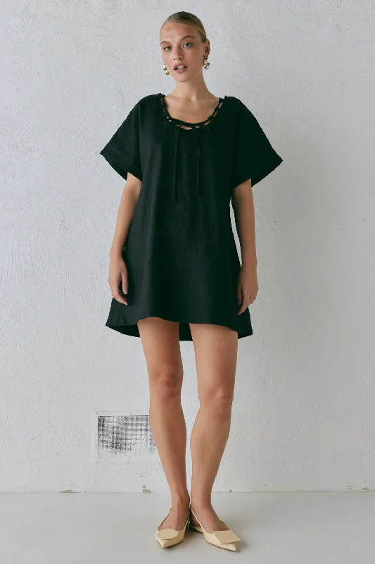 Nellie Linen Mini Dress Black