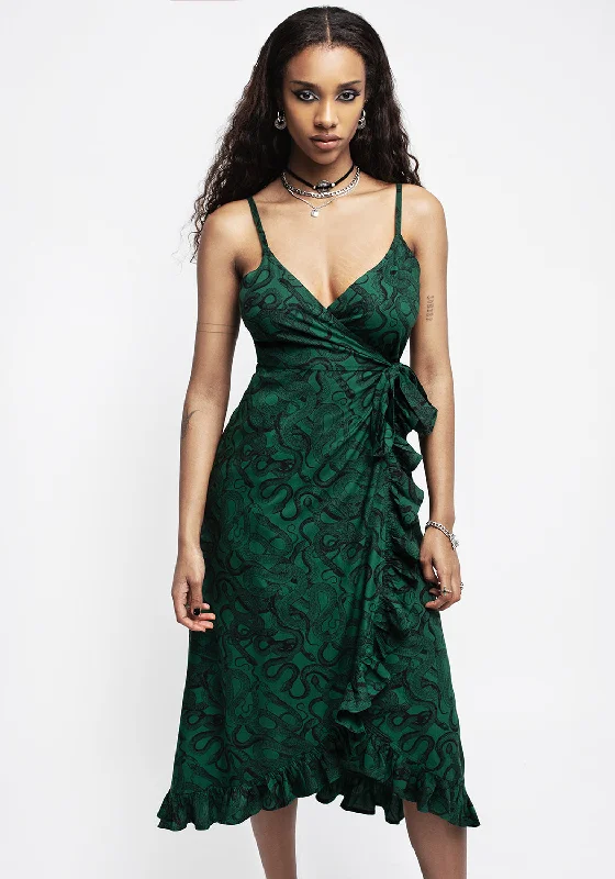 Ophidia Snake Print Cami Midaxi Wrap Dress - Green