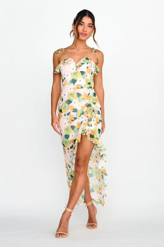 Portofino Cut-Out Split Midi Dress Floral Green