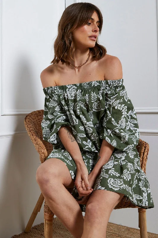 Print Mini Dress Off Shoulder