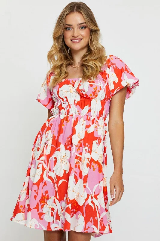 Print Mini Dress Short Sleeve