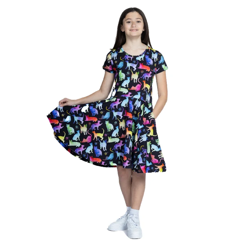 Rainbow Cats String Theory Kids Twirl Dress