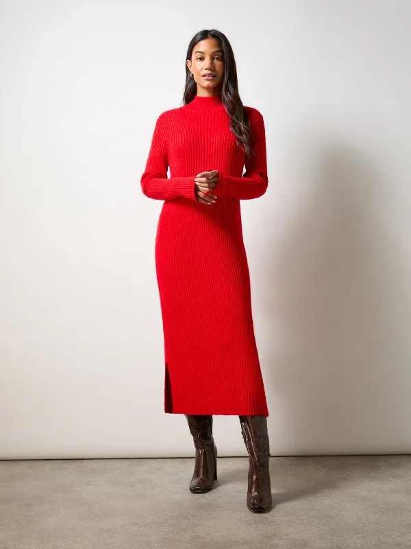 Red High Neck Jumper Dress