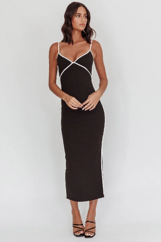 She's A Mystery Piping Trim Maxi Dress Black