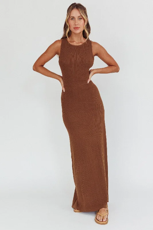 Tarli Low Back Maxi Dress Chocolate