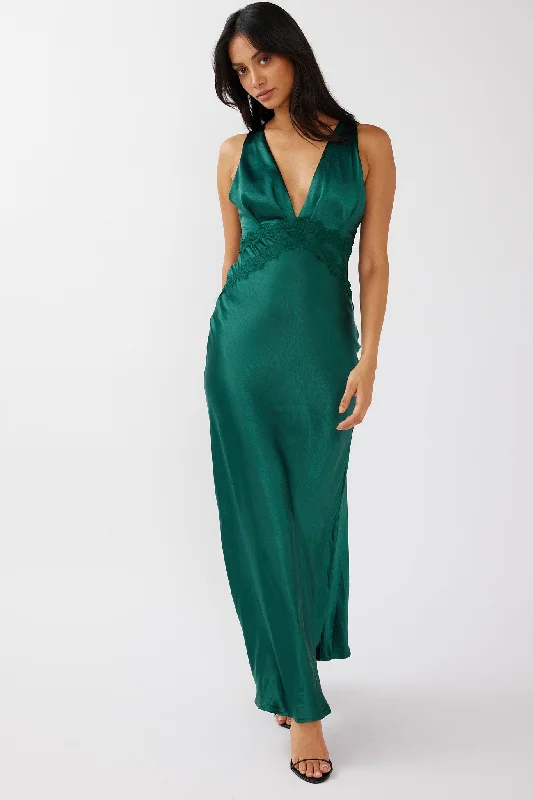 Theriz Lace Trim Tied Back Maxi Dress Green