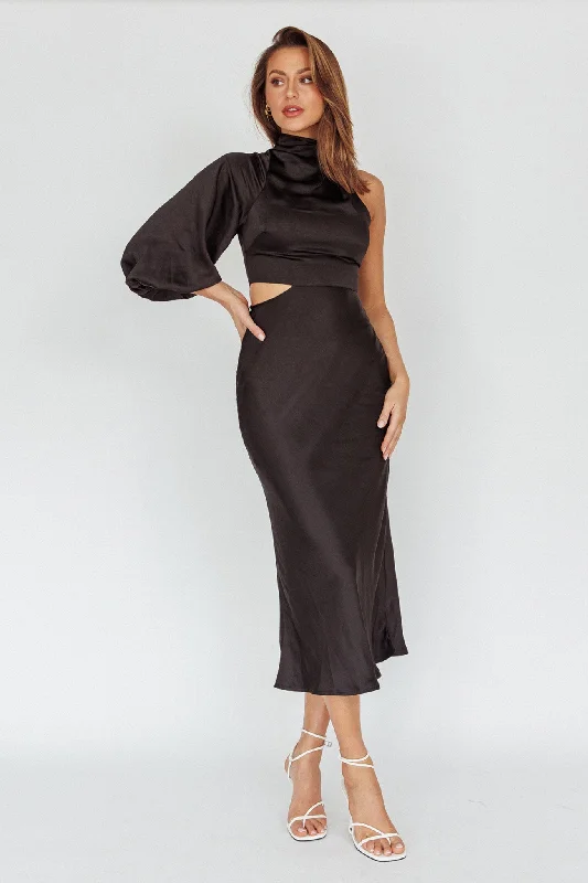 Thessaly One Sleeve Midi Dress Black