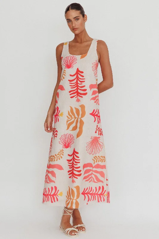 Thetis Leaf And Shell Maxi Slip Dress Pink