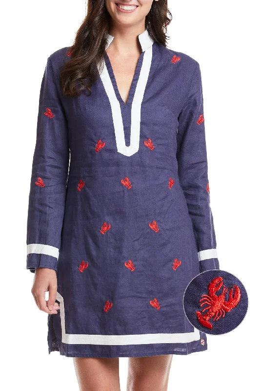 Tunic Dress Navy Linen with Lobster