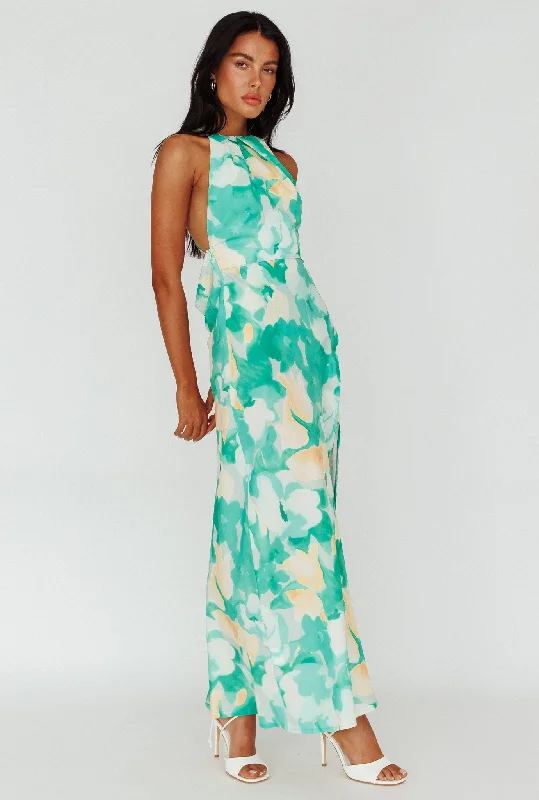 Val Cowl Back Maxi Dress Floral Green