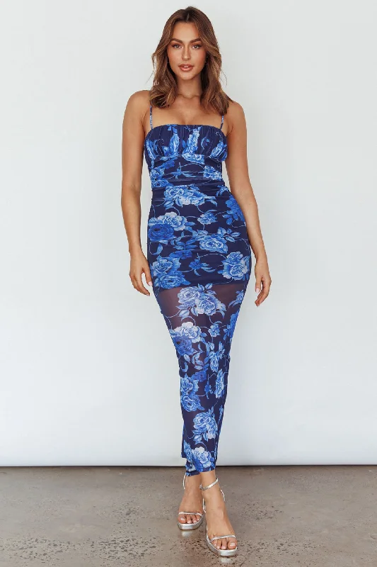 Zosia Ruched Maxi Dress Floral Navy