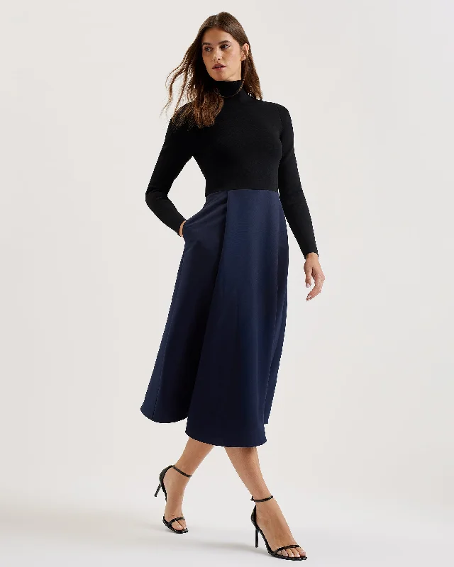 Chira Knit Bodice Dress With Wrap Skirt Black