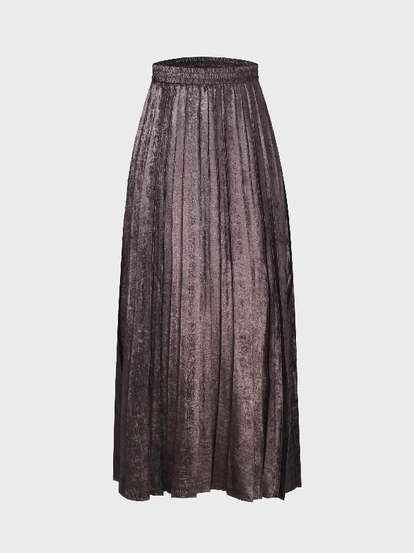 Covered Band Pleated Skirt-Brown Shimmer