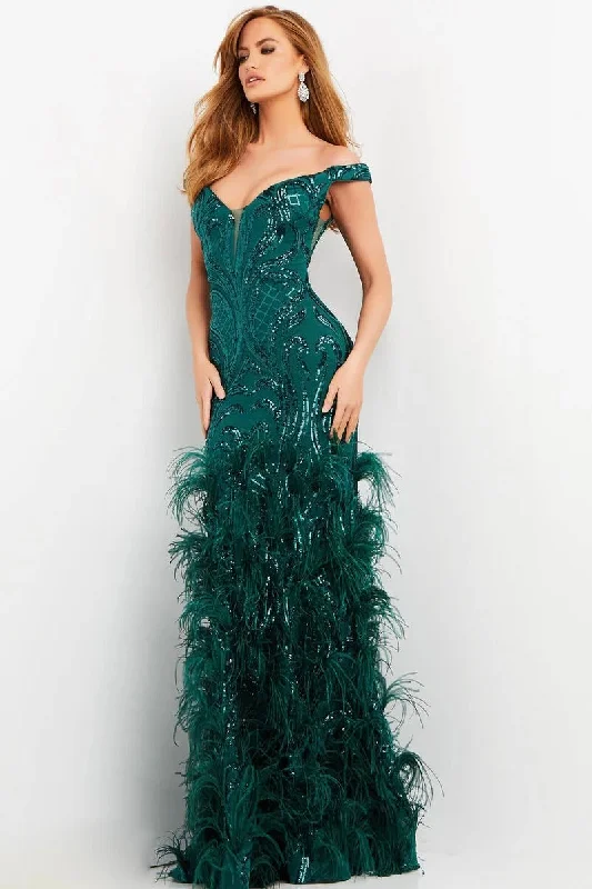 Feather Skirt Sequin Gown Black