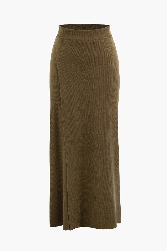 High Waist Split Knit Max Skirt