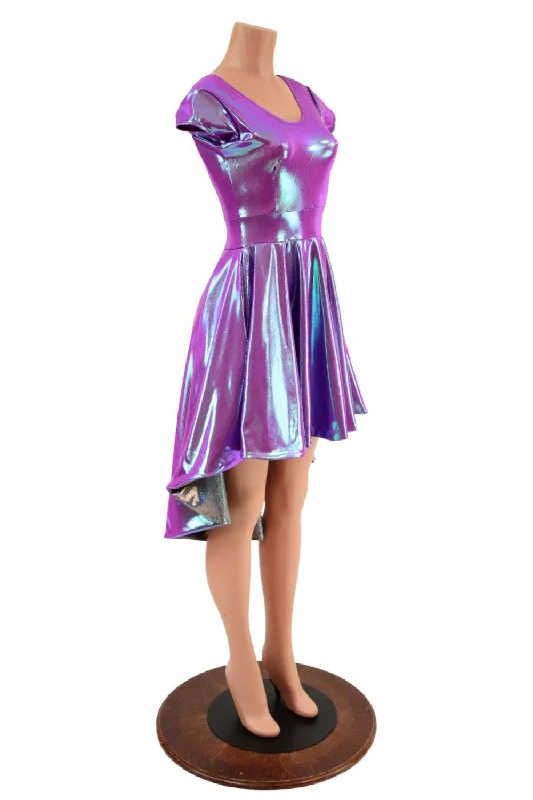 Plumeria Hi Lo Skater Dress with Silver Holo Skirt Lining