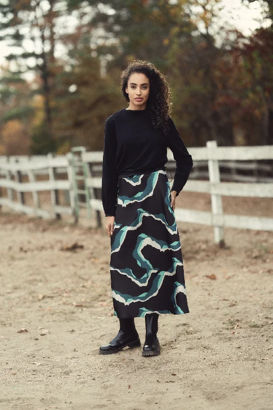 Printed Satin Slip Skirt-Aqua Lightening