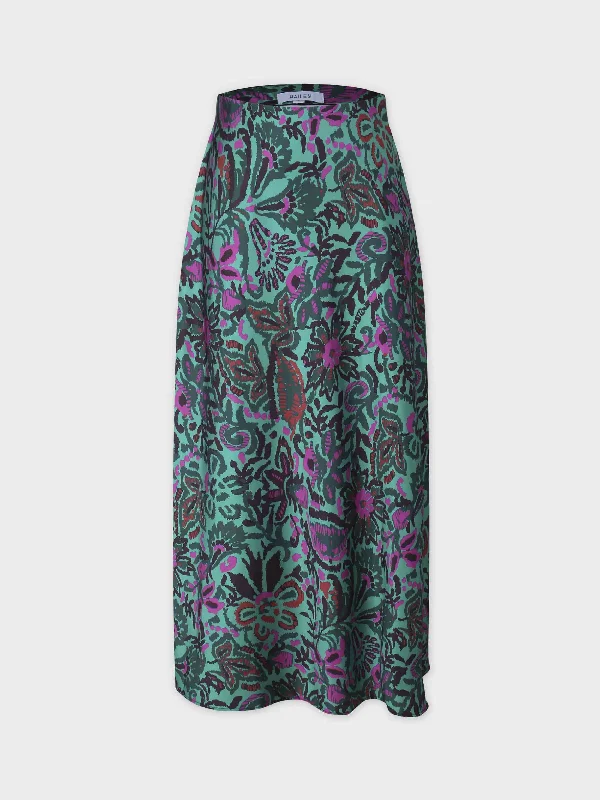 Printed Satin Slip Skirt-Pink/Green Floral