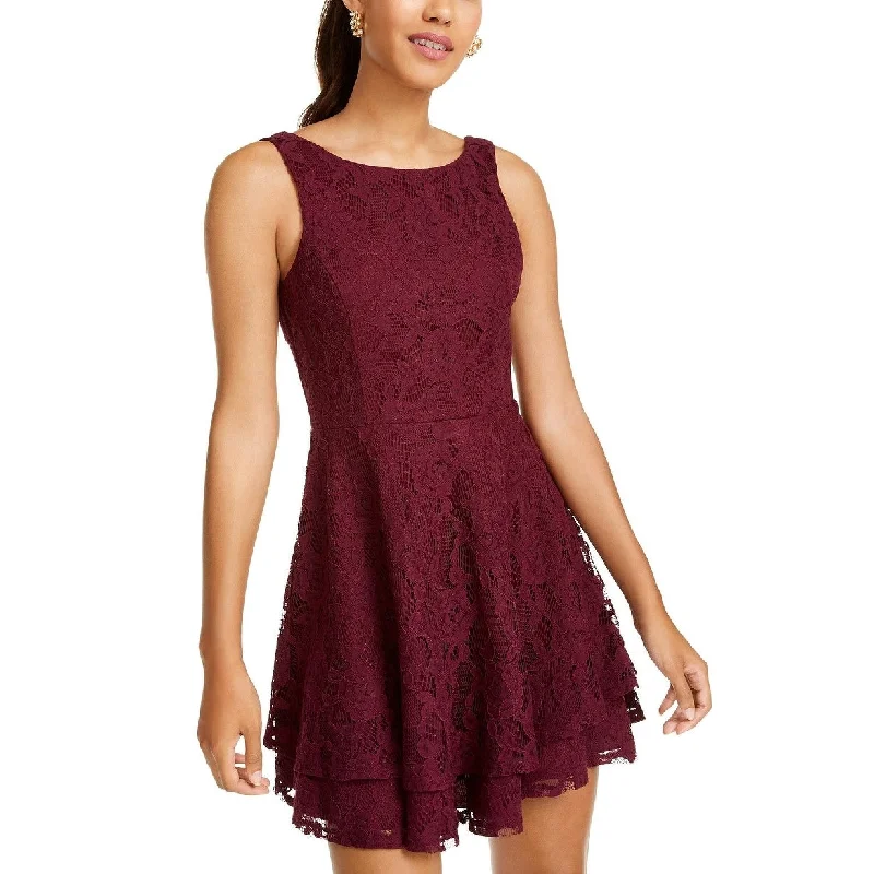 Speechless Juniors' Lace Double-Skirt Fit & Flare Dress Purple Size 9