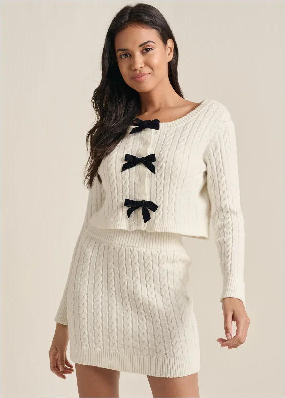 Cable Knit Skirt Set - Off White